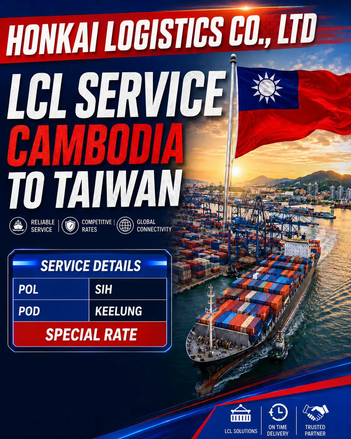 HONKAI LCL service from Cambodia to Taiwan